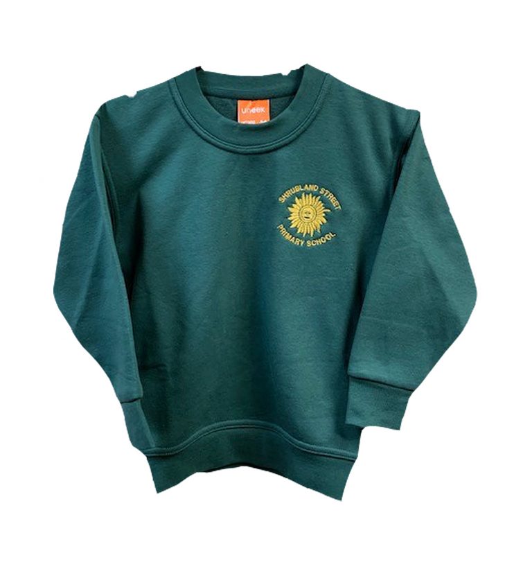 Shrubland Street Primary School green sweatshirt with logo – Stitch-Tech